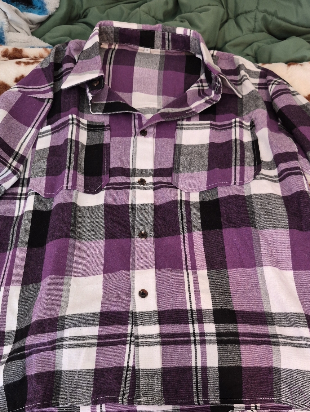 No Brand Women's Purple Plaid Long-Sleeve Oversized Size S